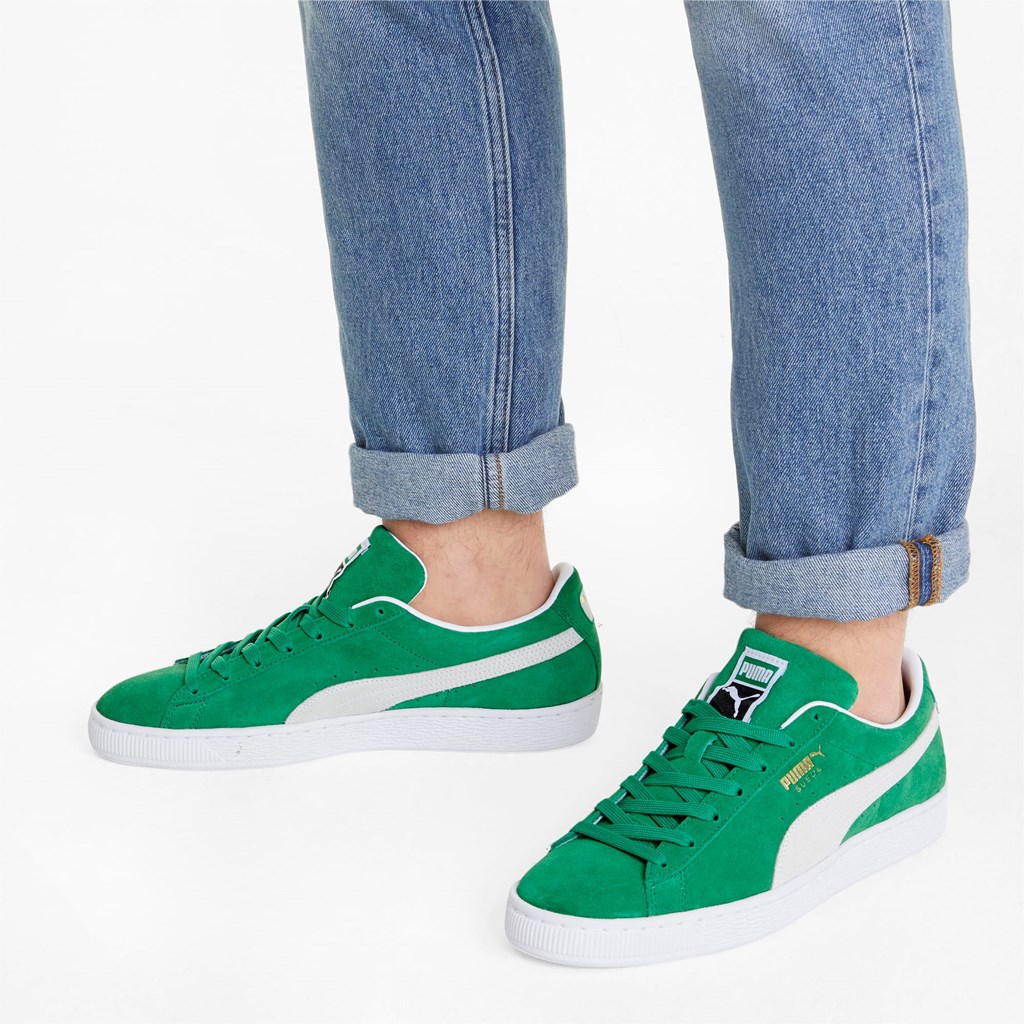 Amazon Green / White Puma Suede Teams Men's Sneakers | 6148HQCWP