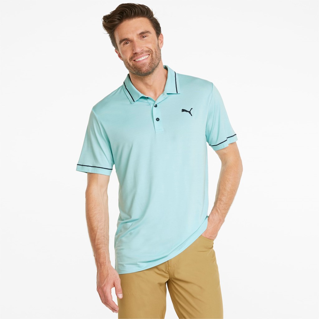 Angel Blue Heather / Navy Blazer Puma CLOUDSPUN Monarch Golf Men\'s Polo Shirt | 6789LOSRB