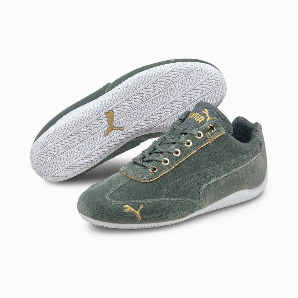 Balsam Green Team Gold Puma Speedcat Velvet  Women's Sneakers | 1640UGABI