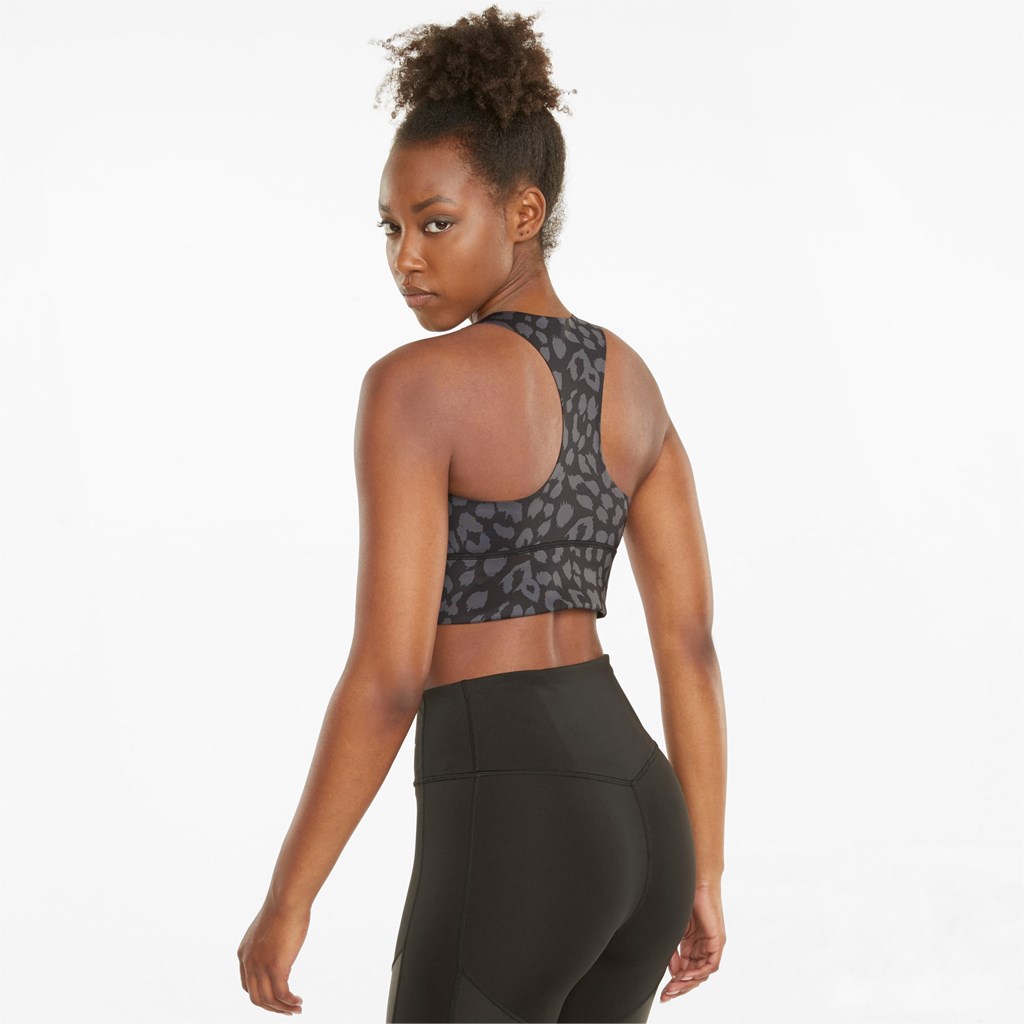 Black / Animal print Puma Forever Luxe Graphic Training Women's Sports Bra | 6214RFJIP