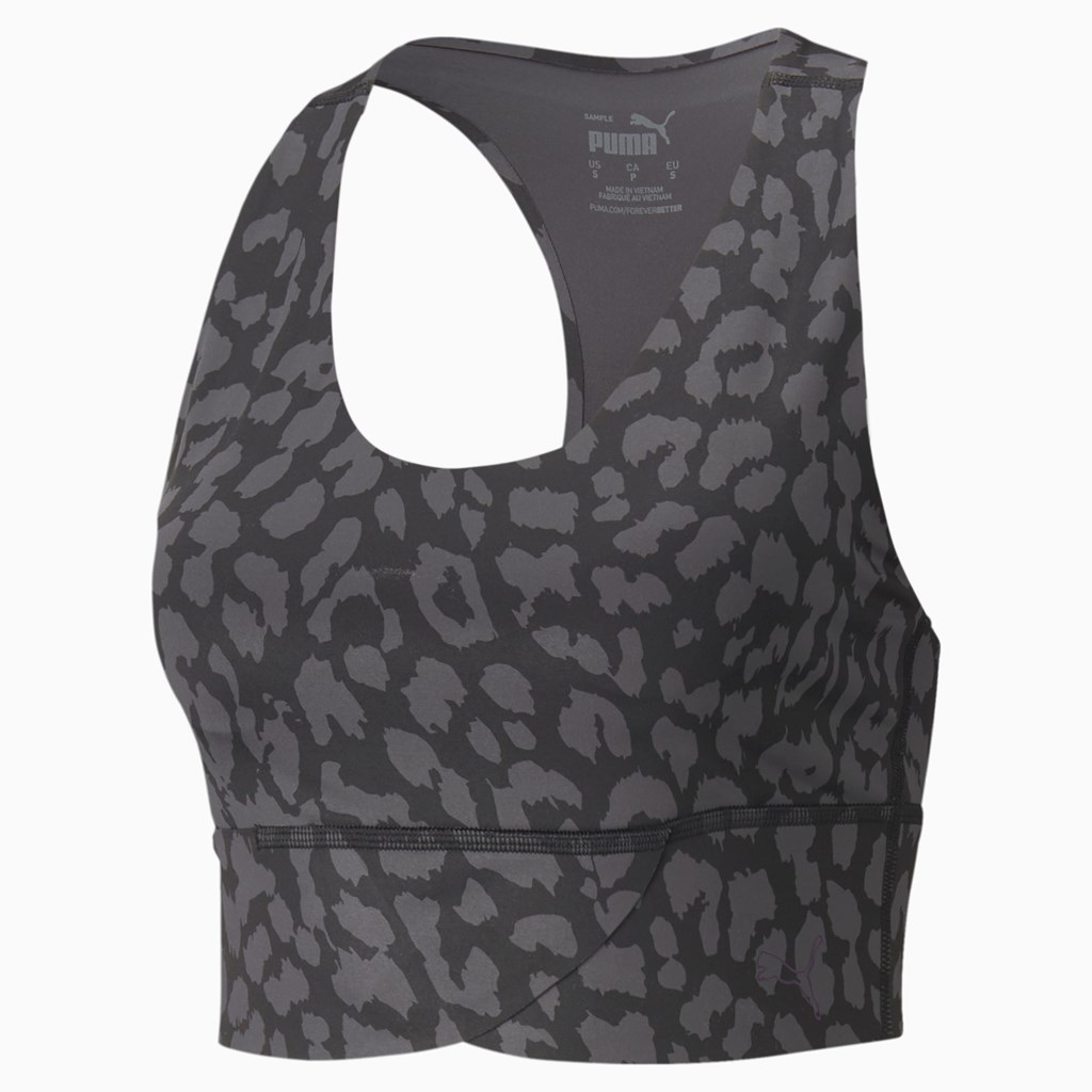 Black / Animal print Puma Forever Luxe Graphic Training Women's Sports Bra | 6214RFJIP