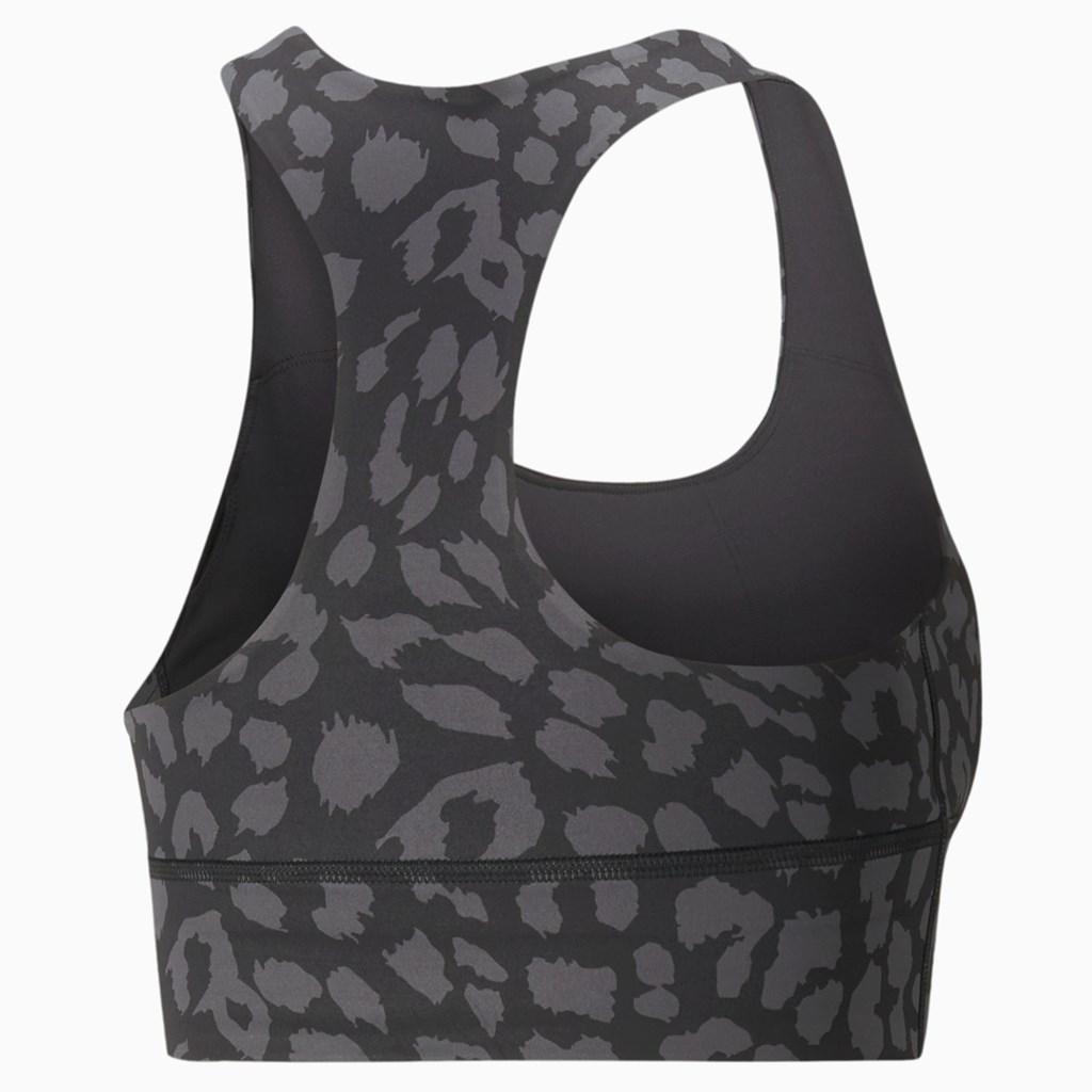 Black / Animal print Puma Forever Luxe Graphic Training Women's Sports Bra | 6214RFJIP