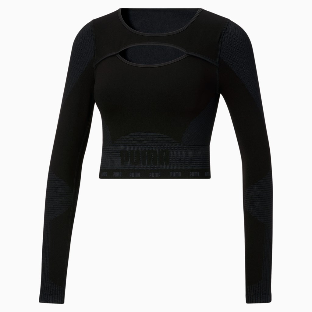 Black / Asphalt Puma FORMKNIT SEAMLESS Long Sleeve Training Women's Tee | 5361OFJDG