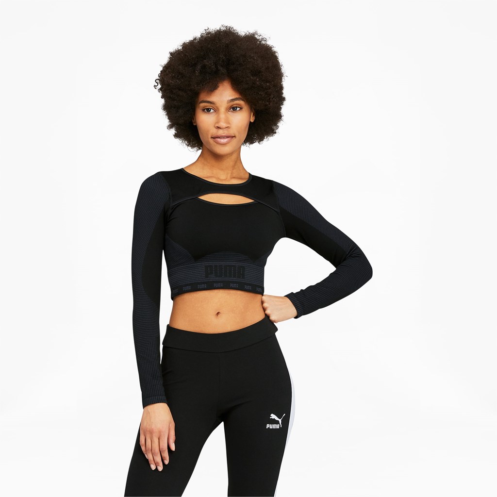 Black / Asphalt Puma FORMKNIT SEAMLESS Long Sleeve Training Women\'s Tee | 5361OFJDG