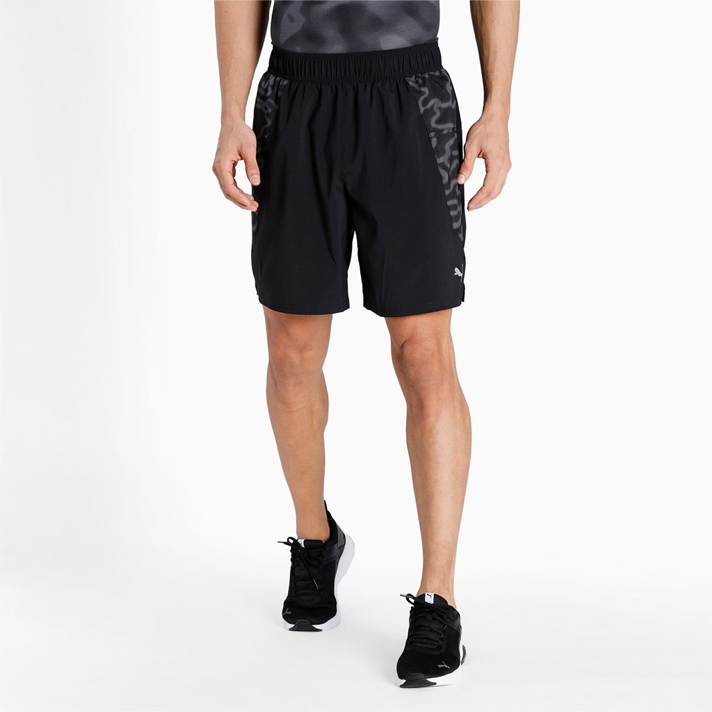 Black / Asphalt Puma Graphic 7 Running Men\'s Shorts | 1584QWGSF