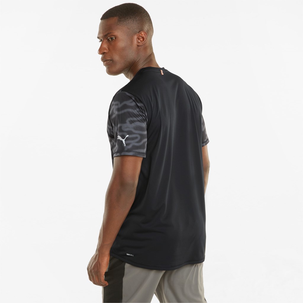 Black / Asphalt / Q4 Puma Graphic Short Sleeve Men's Running Tees | 4301HBPFQ