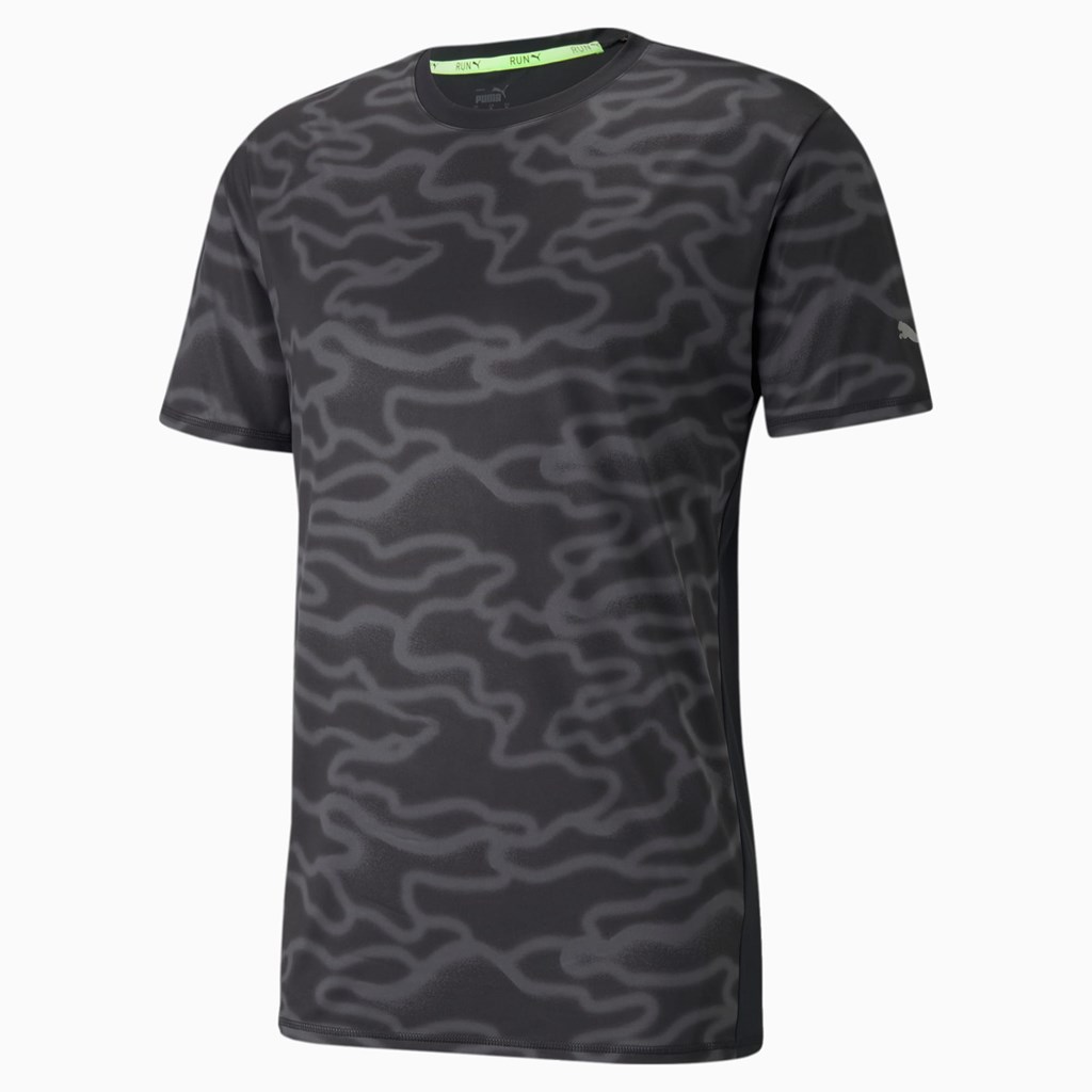 Black / Asphalt / Q4 Puma Graphic Short Sleeve Men's Running Tees | 4301HBPFQ