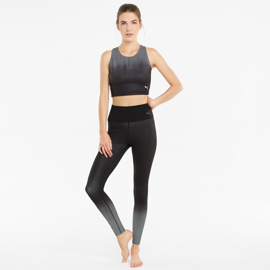 Black / Asphalt / ombre print Puma Studio Ombre Racerback Training Crop Women's Top | 6048NUQSJ