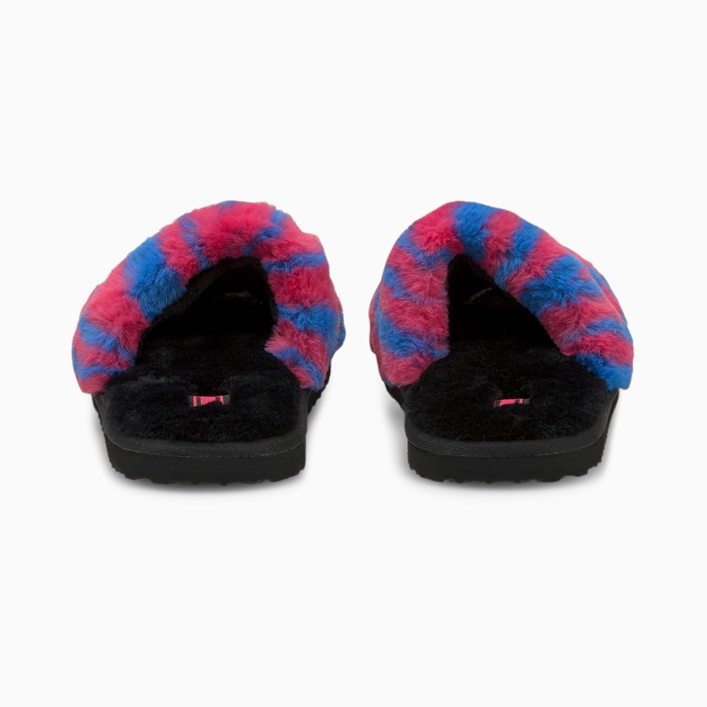 Black / Beetroot Purple Royal Puma Fluff Wild  Women's Slides | 6249PLOKH