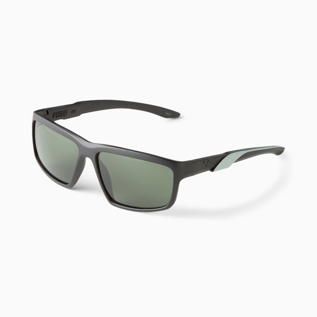 Black / Black / Green Puma Spark Men\'s Sunglasses | 8073AOWUL