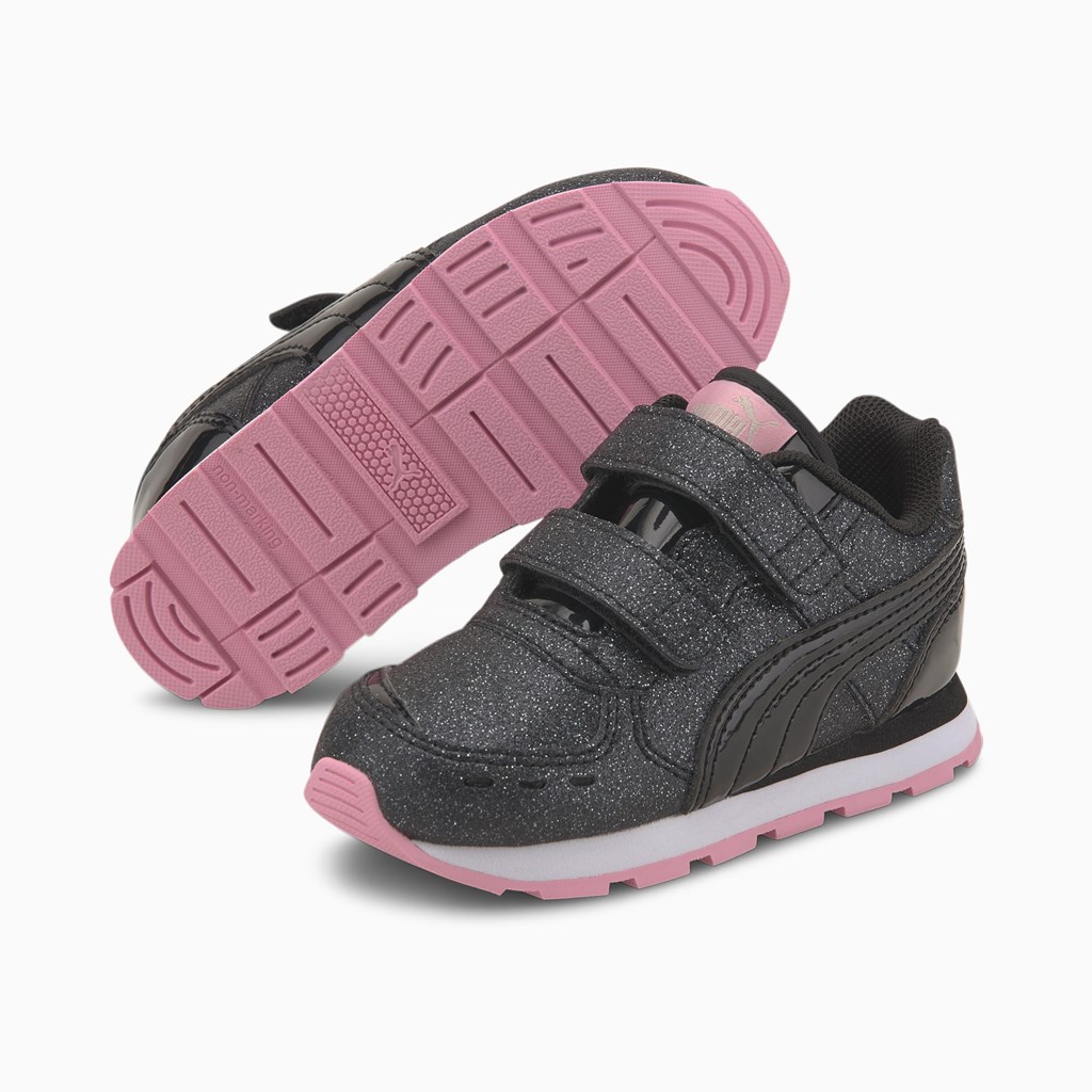 Black / Black / Pale Pink Puma Vista Glitz Toddler Girls' Sneakers | 4956NJOCI