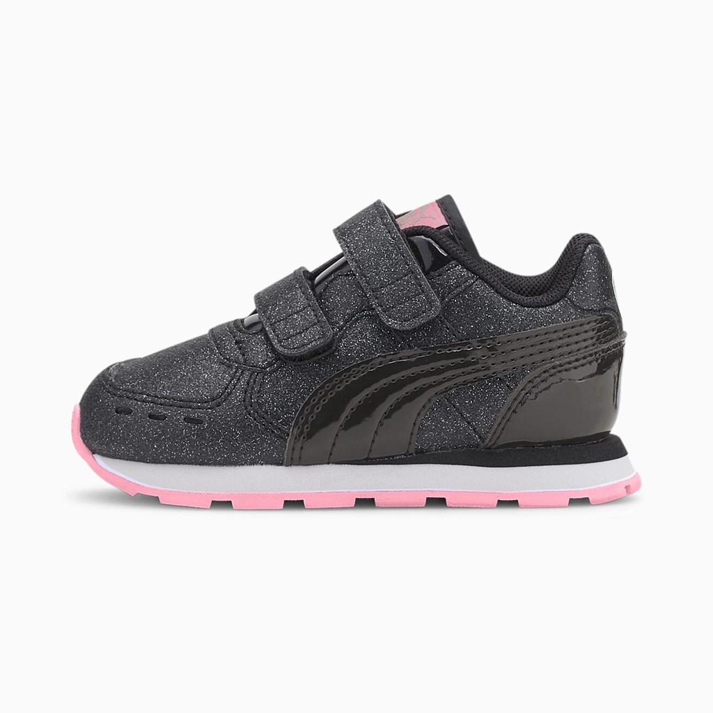 Black / Black / Pale Pink Puma Vista Glitz Toddler Girls\' Sneakers | 4956NJOCI