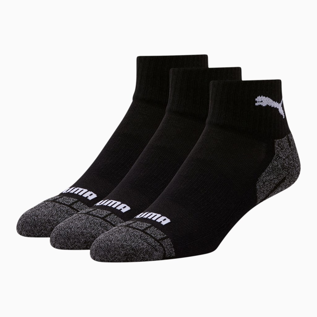 Black / Blue Puma Quarter Crew Cat [3 Pack] Men\'s Socks | 6420MKRQJ