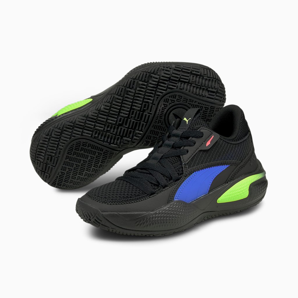 Black / Bluemazing Puma Court Rider 2.0 Pop JR Girls' Basketball Shoes | 2568ISFQJ