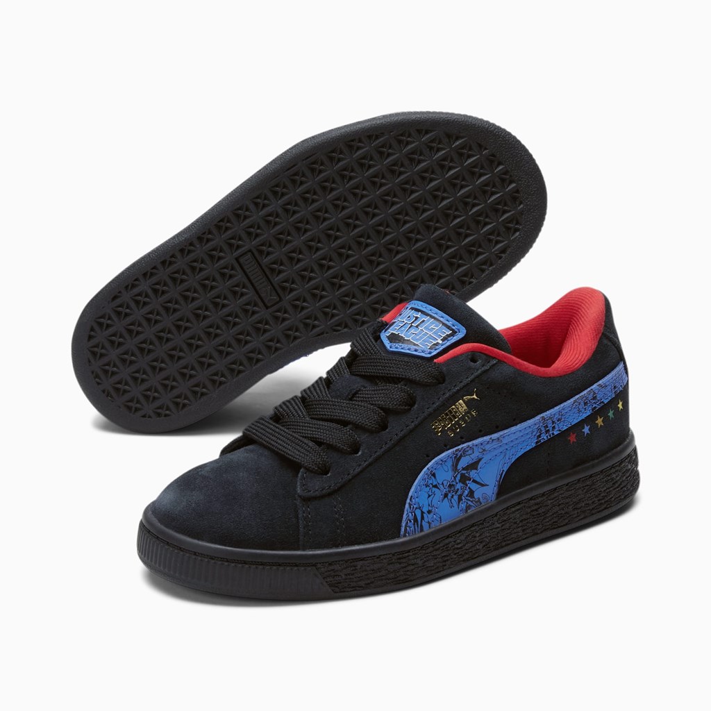 Black / Bluemazing Puma PUMA x DC Justice League Suede Little Boys' Sneakers | 1827VKAIB