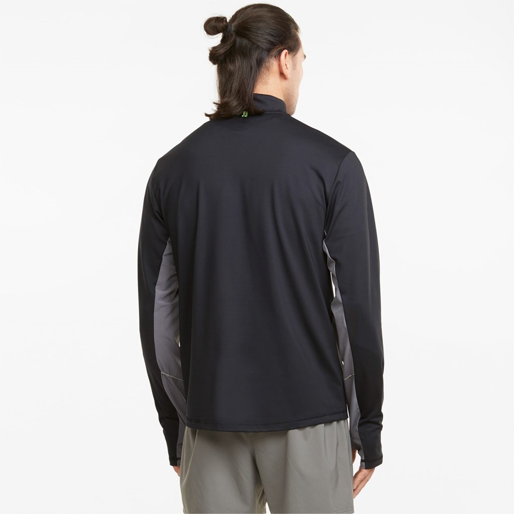 Black / Castlerock Puma COOLADAPT Half-Zip Men's Running Top | 7396CEDPJ