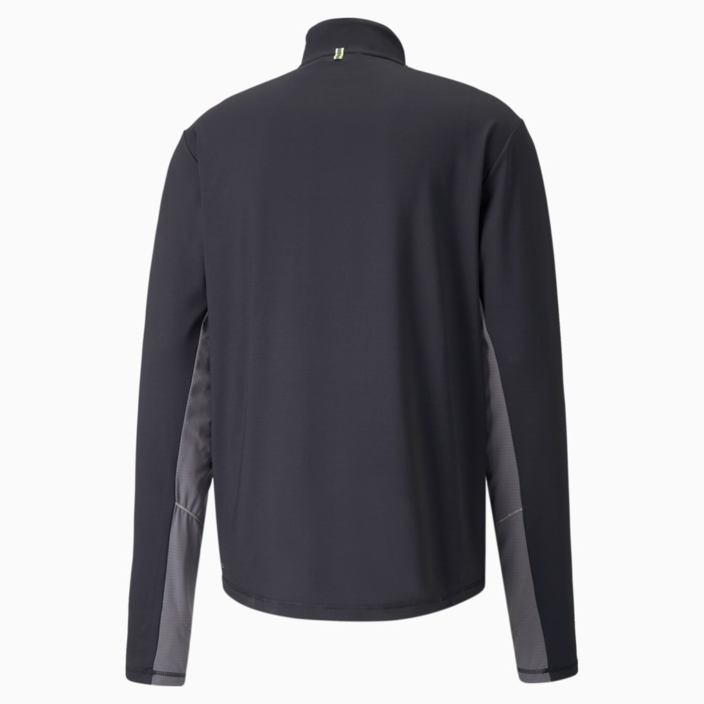 Black / Castlerock Puma COOLADAPT Half-Zip Men's Running Top | 7396CEDPJ