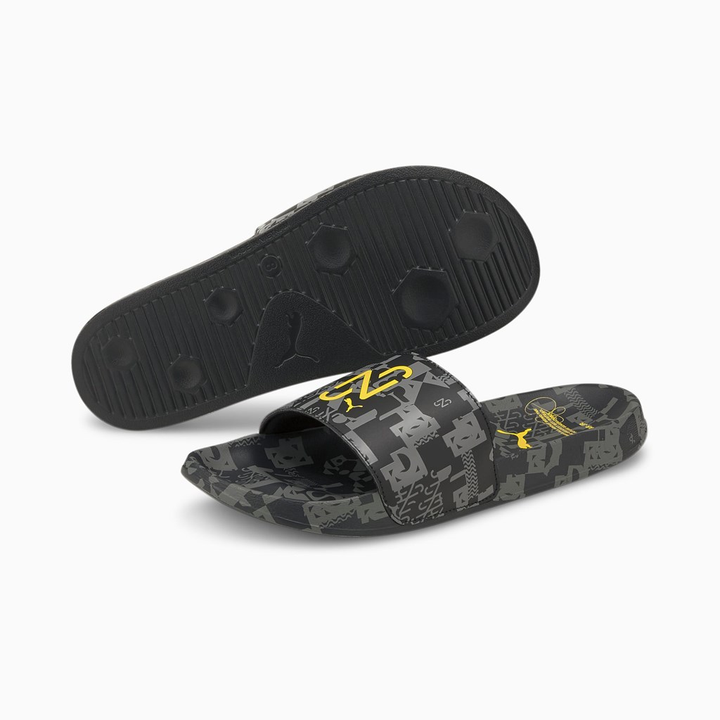 Black / Castlerock Puma Neymar Jr. Leadcat Black Women's Sandals | 1340EFTOK