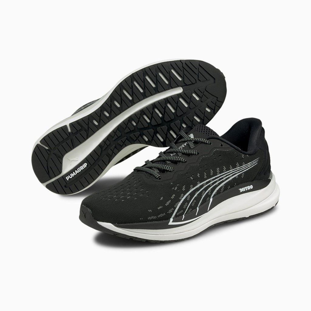 Black / Castlerock White Puma Magnify Nitro Running Women's Sneakers | 3512YOVUZ