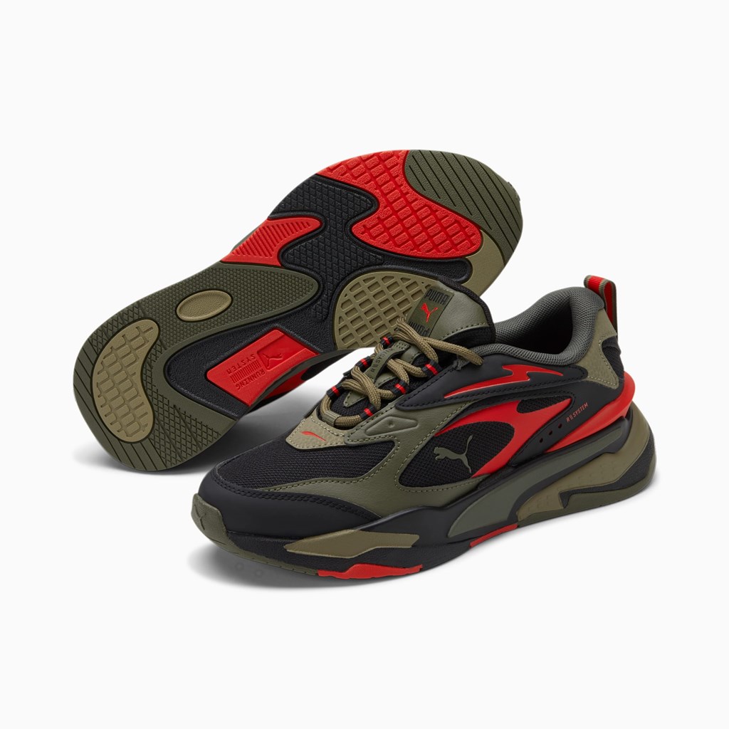 Black / Covert Green / High Risk Red Puma RS-Fast Tipoff JR Girls' Sneakers | 1093JEXWC