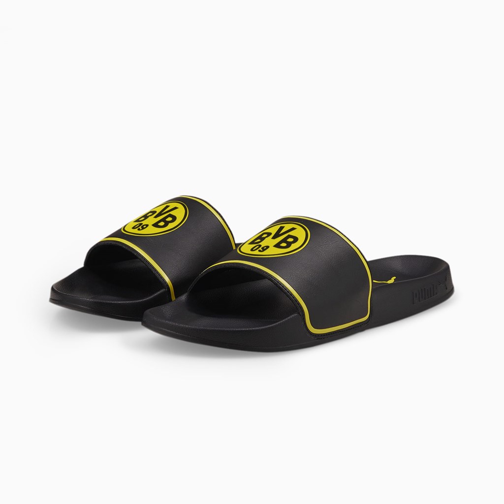 Black / Cyber Yellow Puma BVB Leadcat 2.0 Men's Sandals | 5329ABSUO