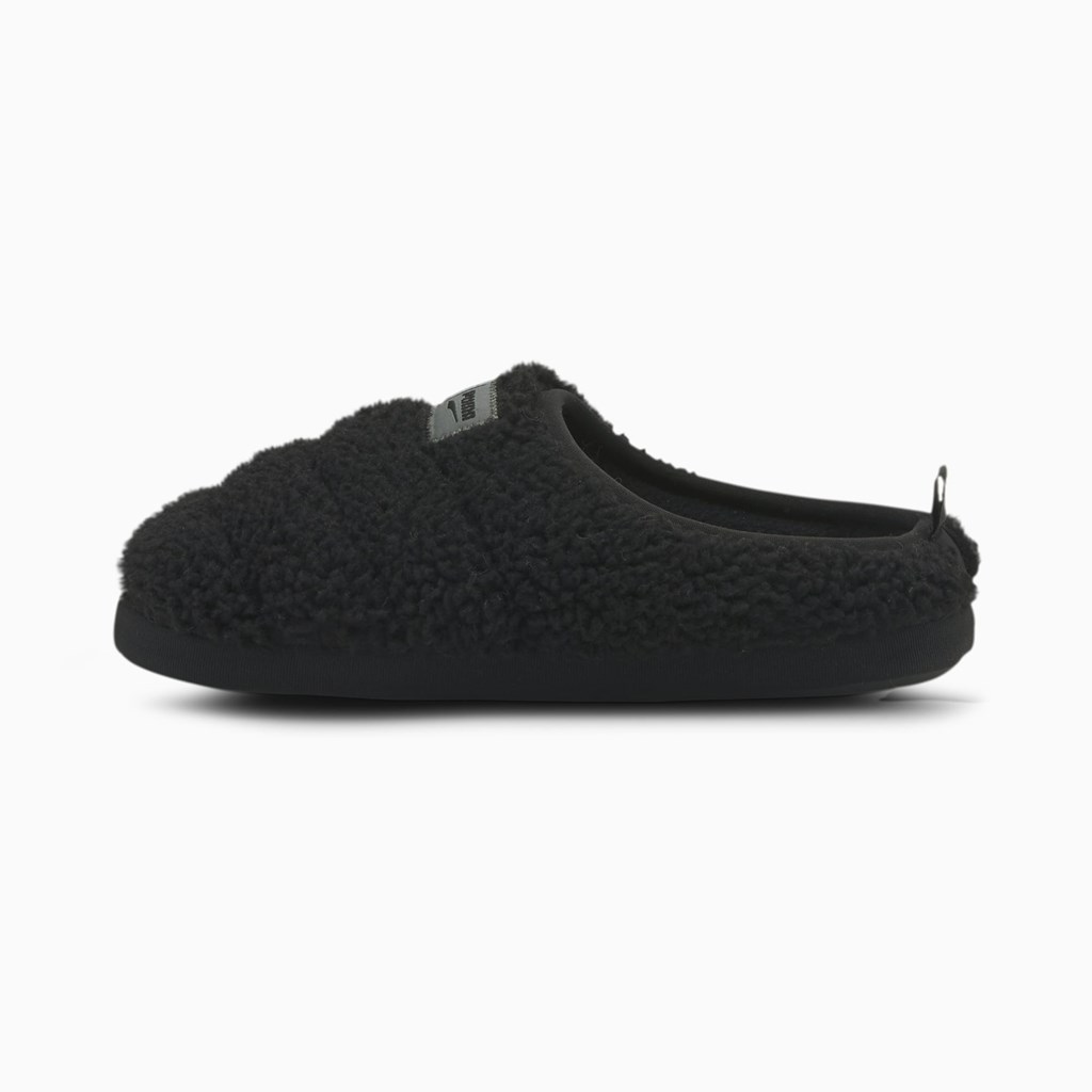 Black / Dark Shadow Puma Scuff Sherpa Women\'s Slippers | 2165BELGD