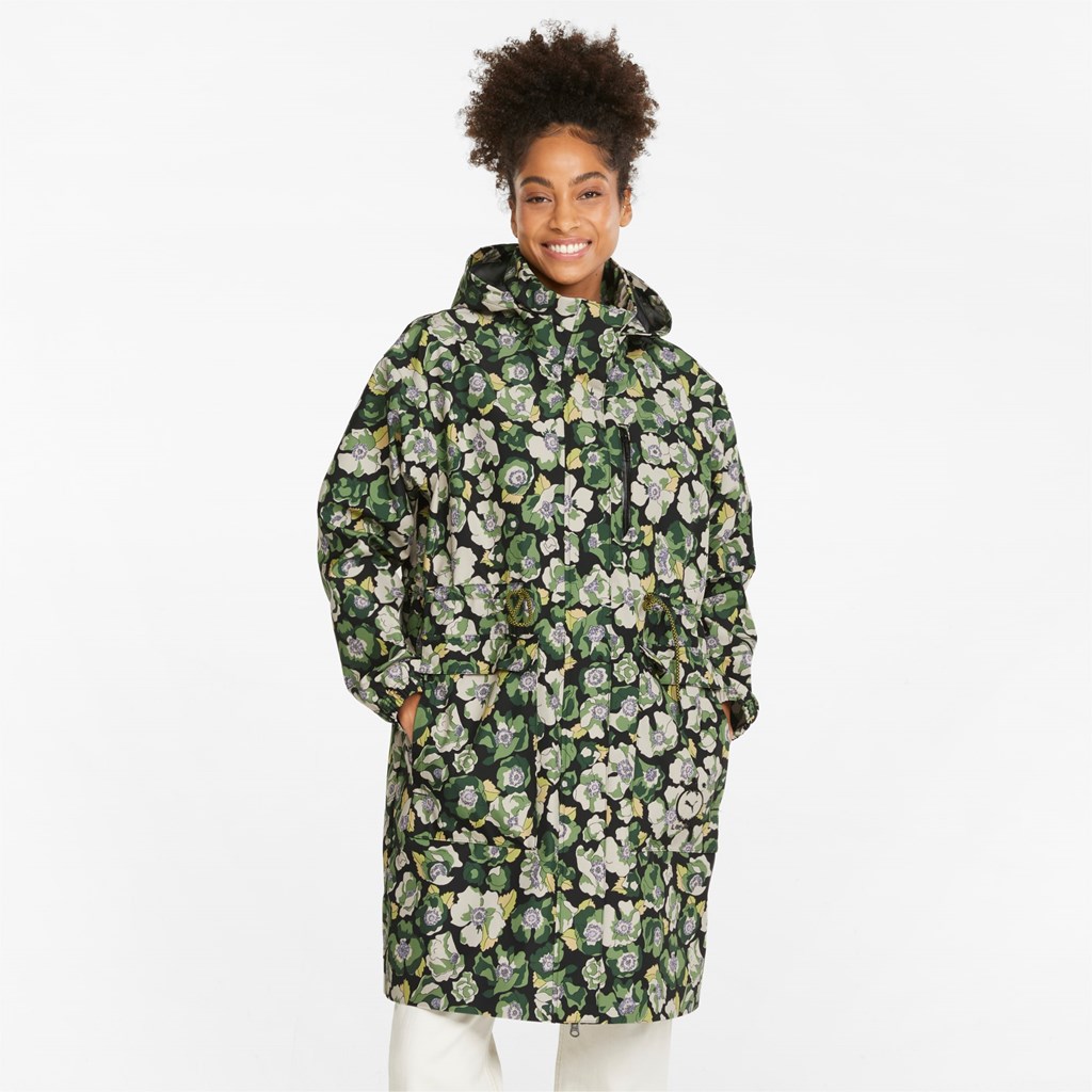 Black / Flower AOP Puma PUMA x LIBERTY Women\'s Rain Jacket | 1452YATMB