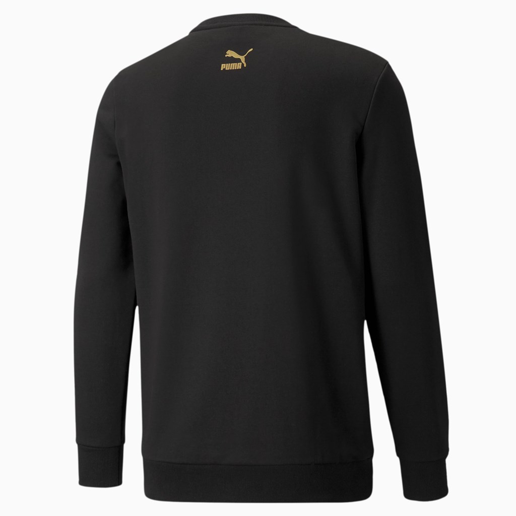 Black / Gold Puma CG Graphic French Terry Crew Neck Men's Sweatshirt | 8135KNPOG