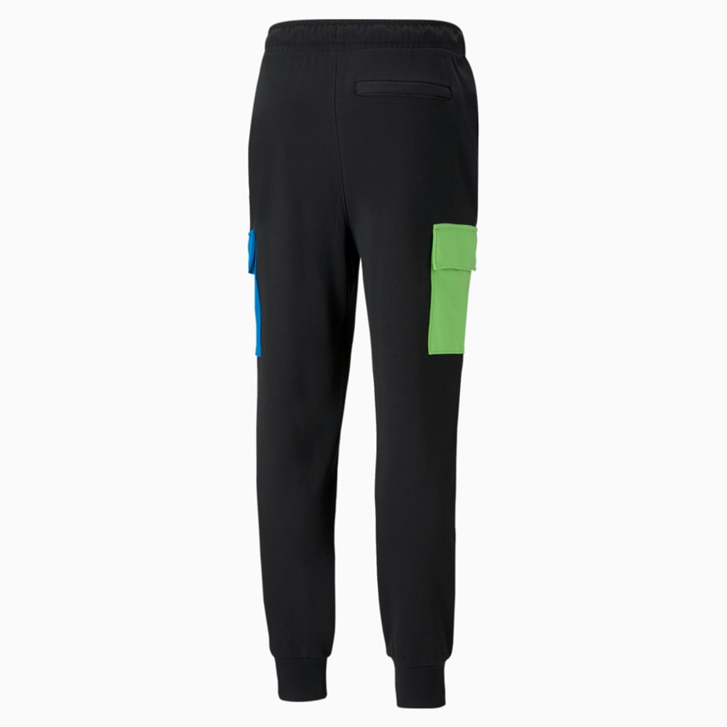 Black / Green / Blue Puma CLSX French Terry Cargo Men's Pants | 8536BTQPI