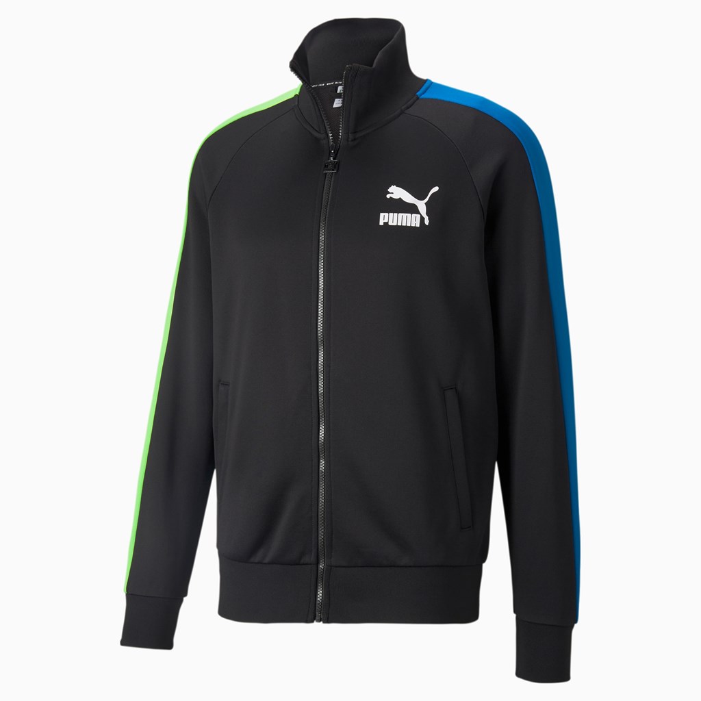 Black / Green / Blue Puma Iconic T7 Track Men\'s Jacket | 3190EBZCN