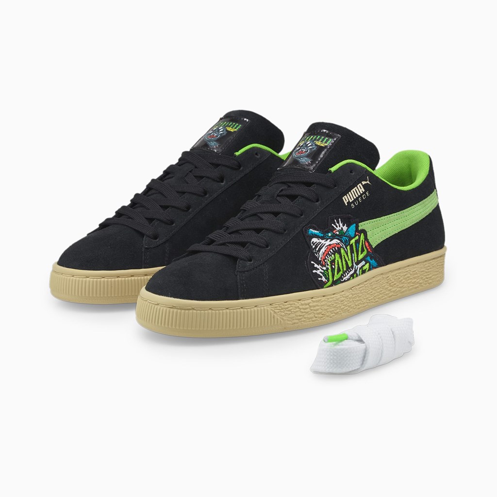 Black / Green Flash / Deep Wisteria Puma PUMA x SANTA CRUZ Suede Shark Men's Sneakers | 3218AILBT