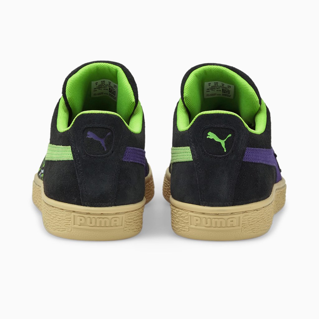 Black / Green Flash / Deep Wisteria Puma PUMA x SANTA CRUZ Suede Shark Men's Sneakers | 3218AILBT