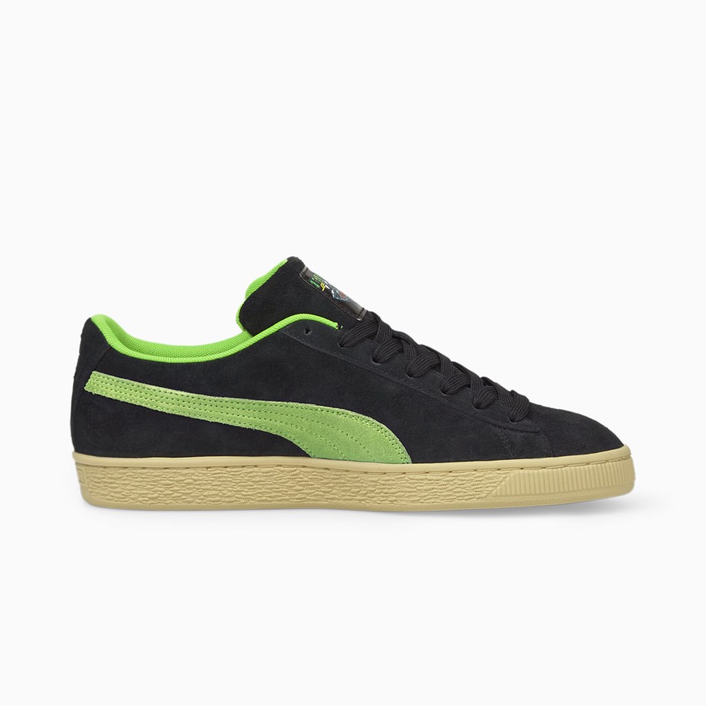 Black / Green Flash / Deep Wisteria Puma PUMA x SANTA CRUZ Suede Shark Men's Sneakers | 3218AILBT