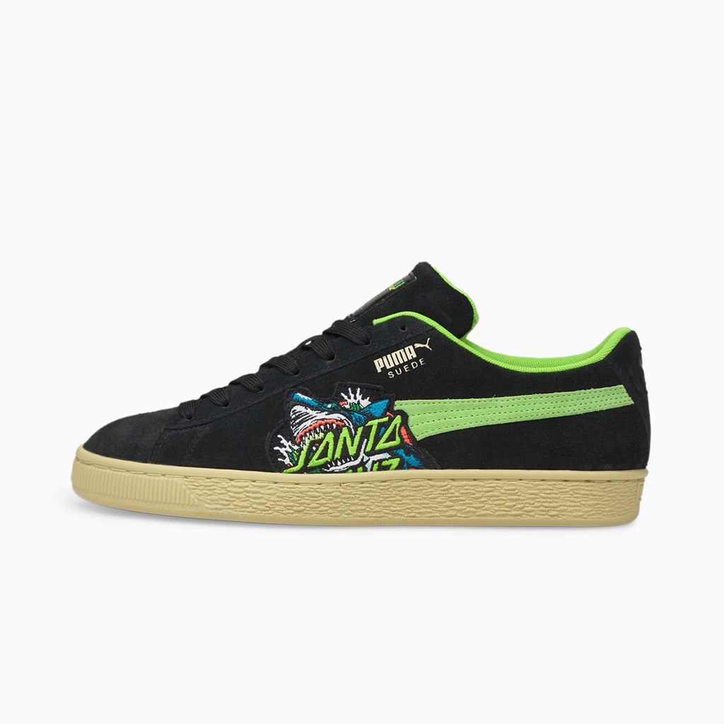 Black / Green Flash / Deep Wisteria Puma PUMA x SANTA CRUZ Suede Shark Men\'s Sneakers | 3218AILBT