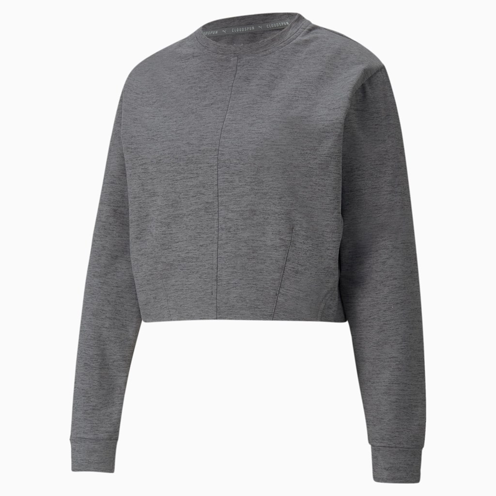 Black Heather Puma CLOUDSPUN Crew Neck Training Women's Sweatshirt | 8735GYTEA