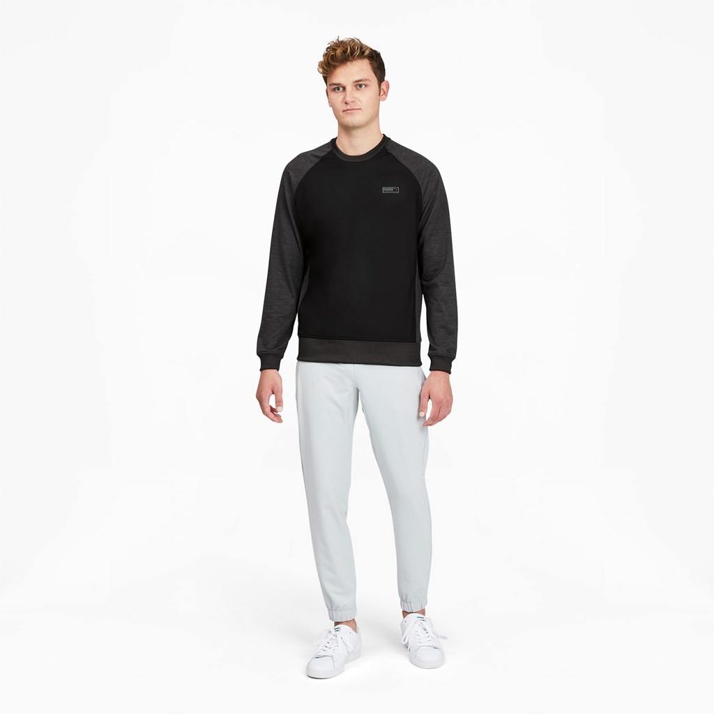 Black Heather Puma EGW CLOUDSPUN PM Golf Crewneck Men's Sweater | 3287HSXFT