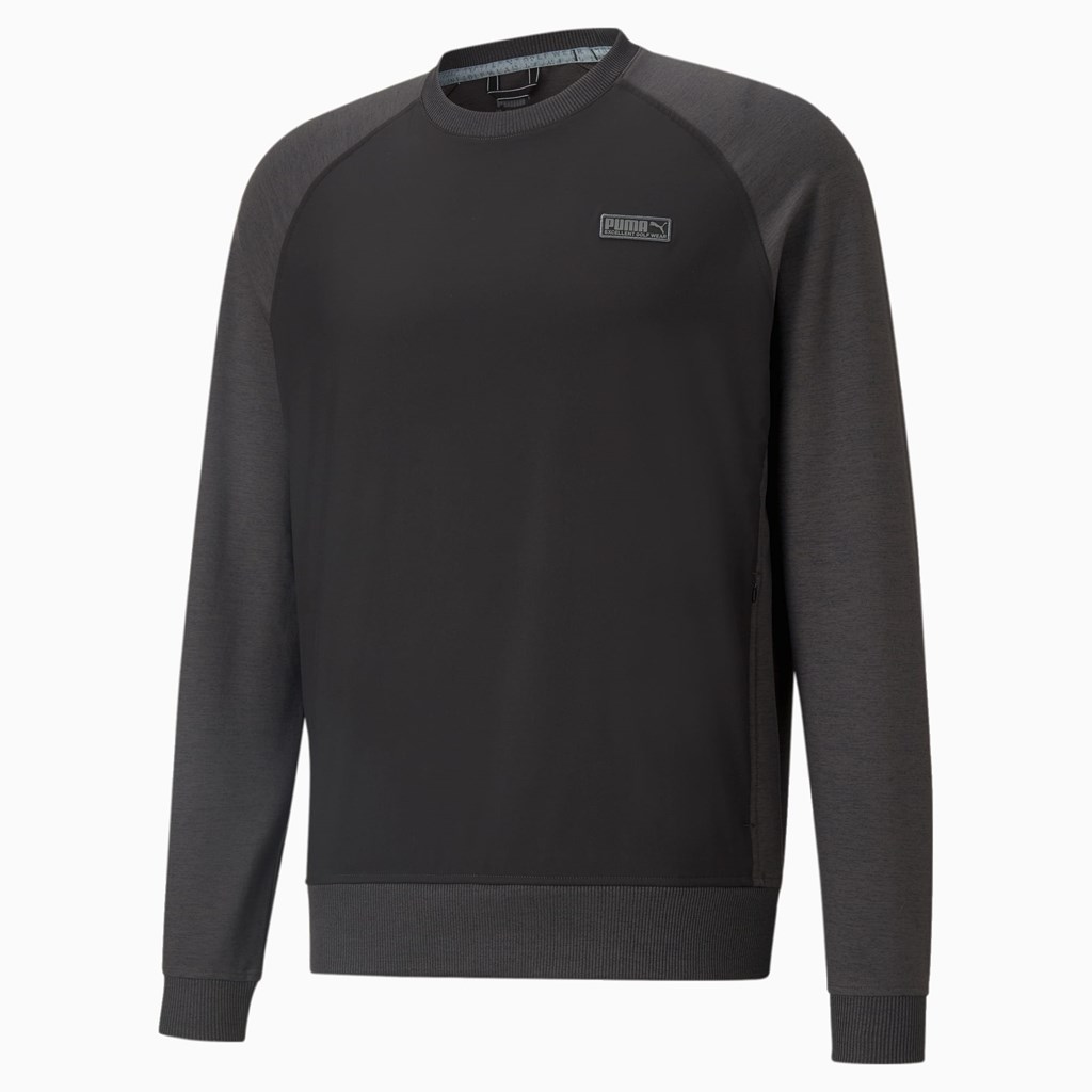 Black Heather Puma EGW CLOUDSPUN PM Golf Crewneck Men's Sweater | 3287HSXFT