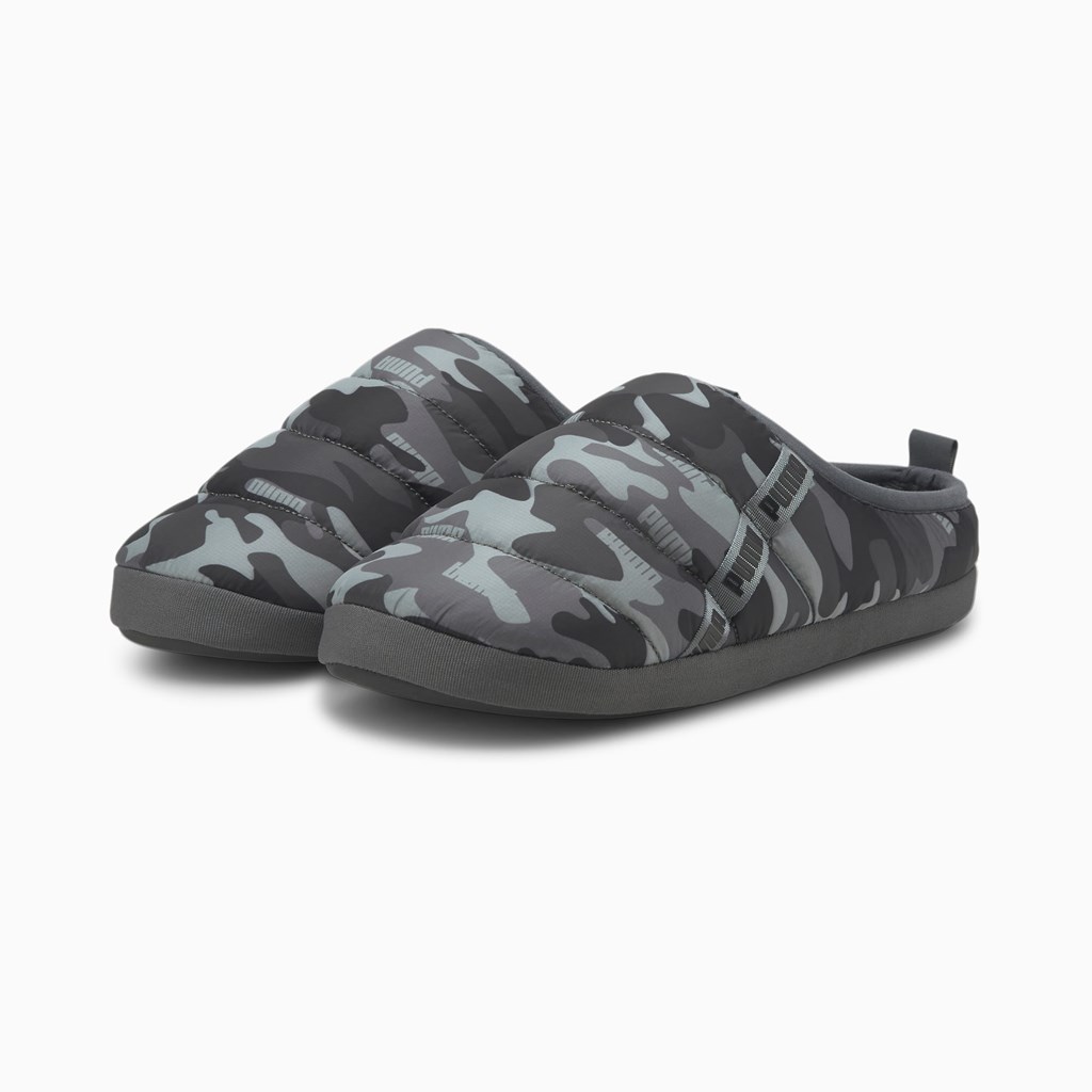 Black / High Rise / Castlerock Puma Scuff Camo Women's Slippers | 1578IBUNR