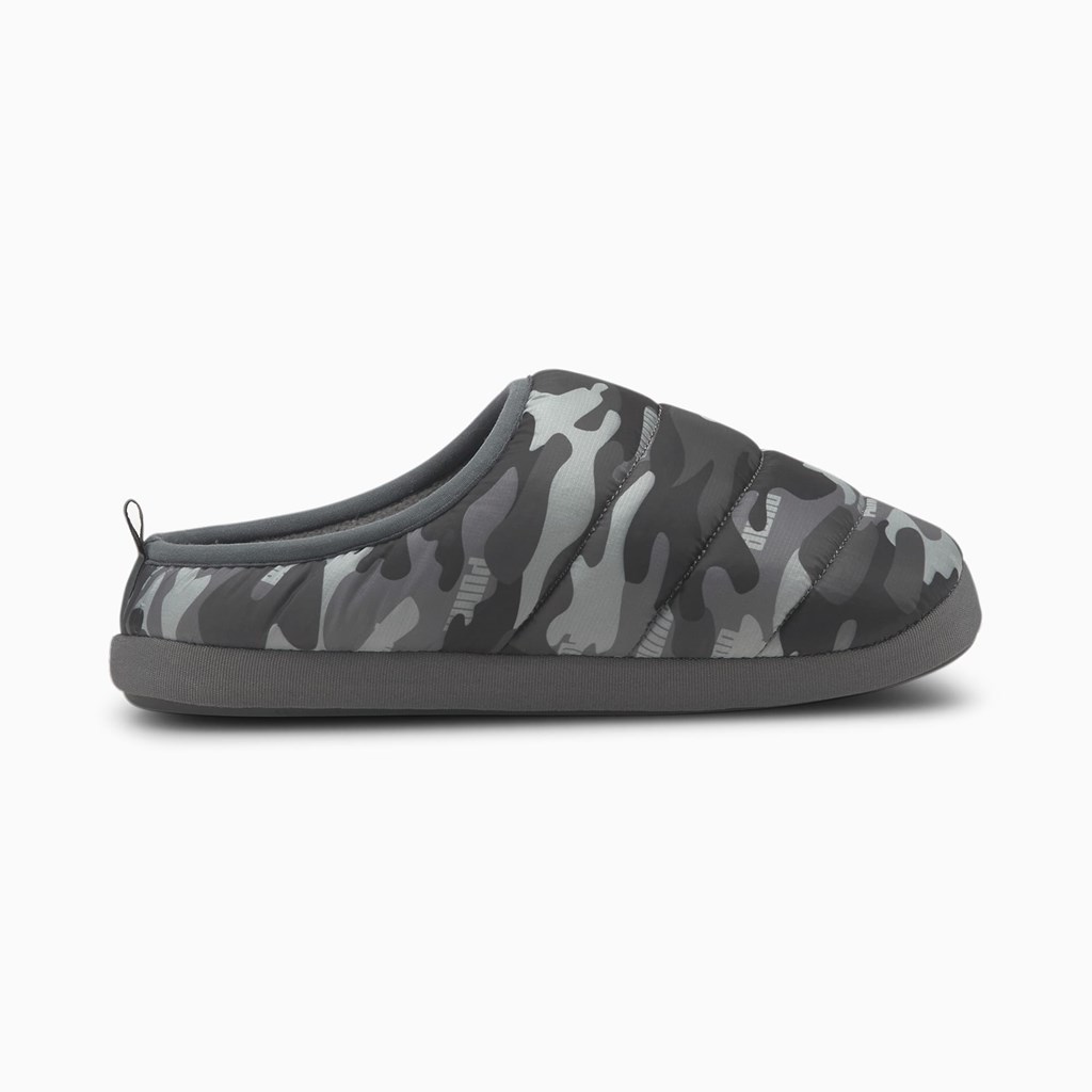 Black / High Rise / Castlerock Puma Scuff Camo Women's Slippers | 1578IBUNR