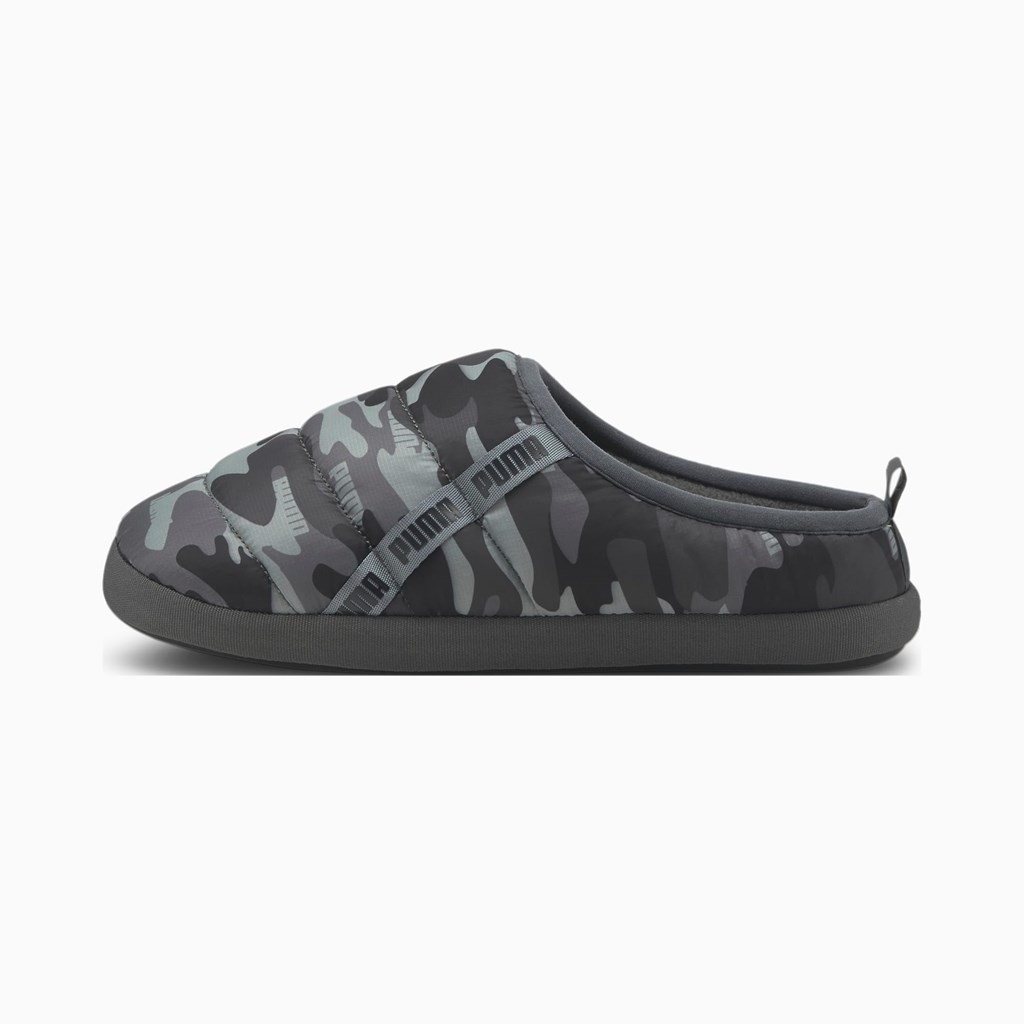 Black / High Rise / Castlerock Puma Scuff Camo Women\'s Slippers | 1578IBUNR