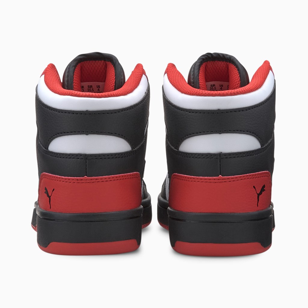 Black / High Risk Red / White Puma PUMA Rebound LayUp Mid JR Boys' Sneakers | 2481SRKFZ