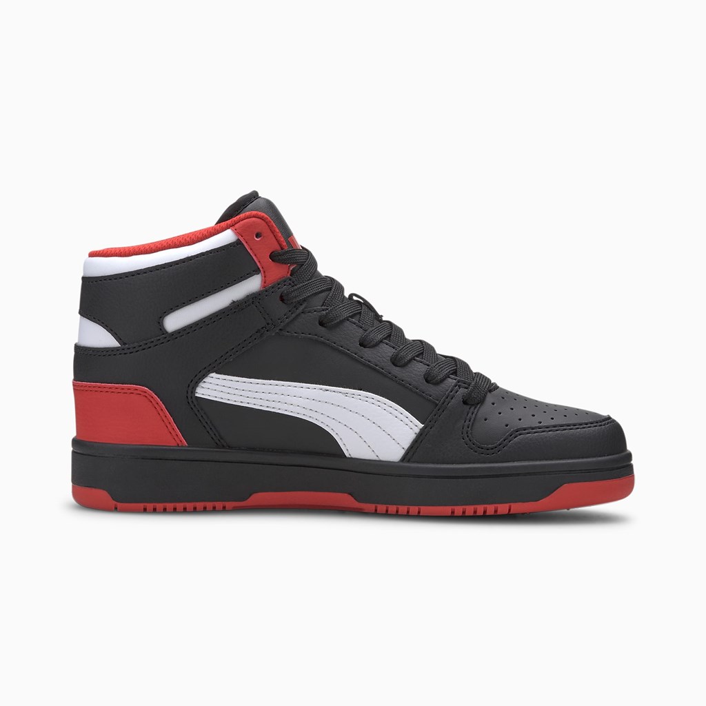 Black / High Risk Red / White Puma PUMA Rebound LayUp Mid JR Boys' Sneakers | 2481SRKFZ