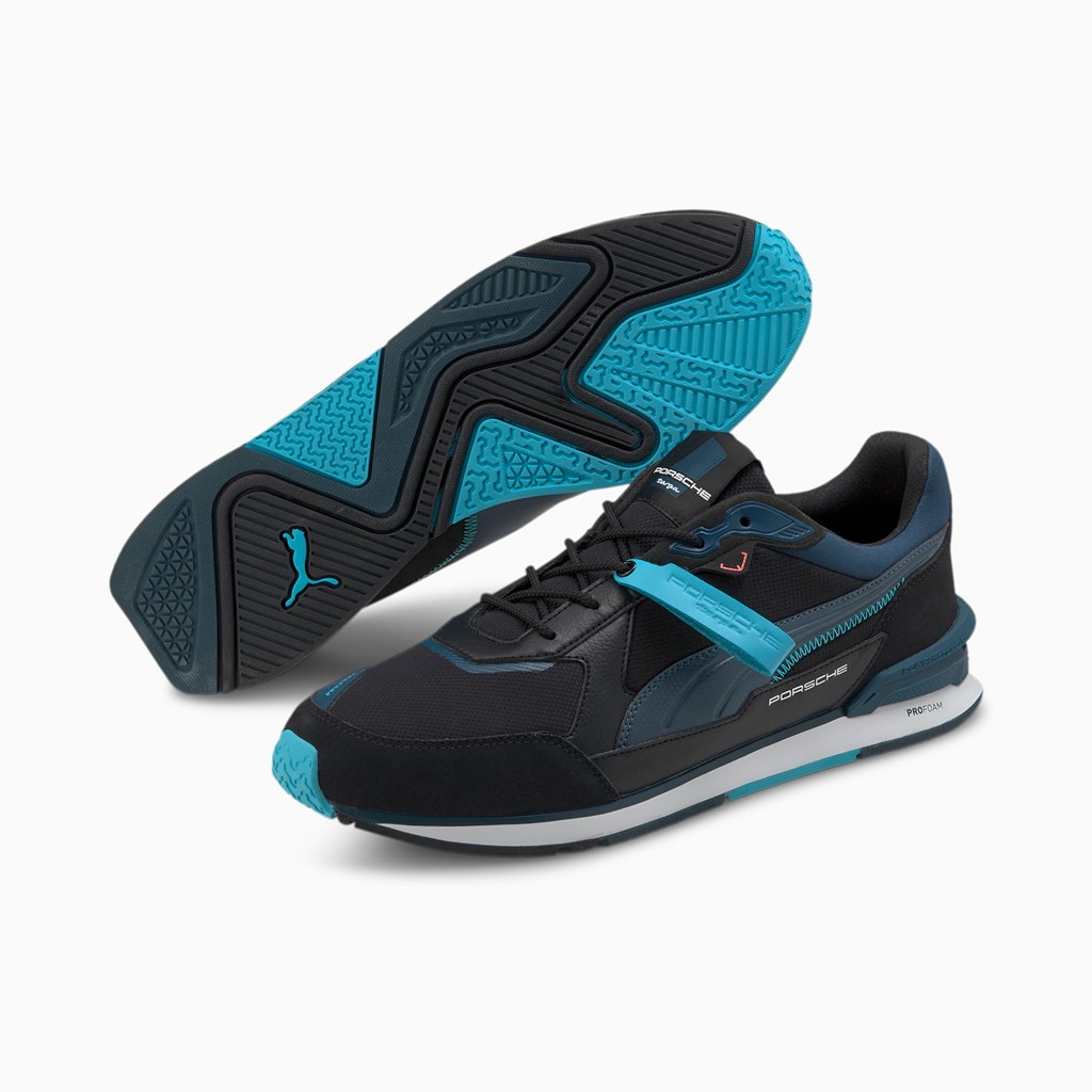 Black / Intense Blue / White Puma Porsche Legacy Low Racer Men's Motorsport Shoes | 2315NOULC