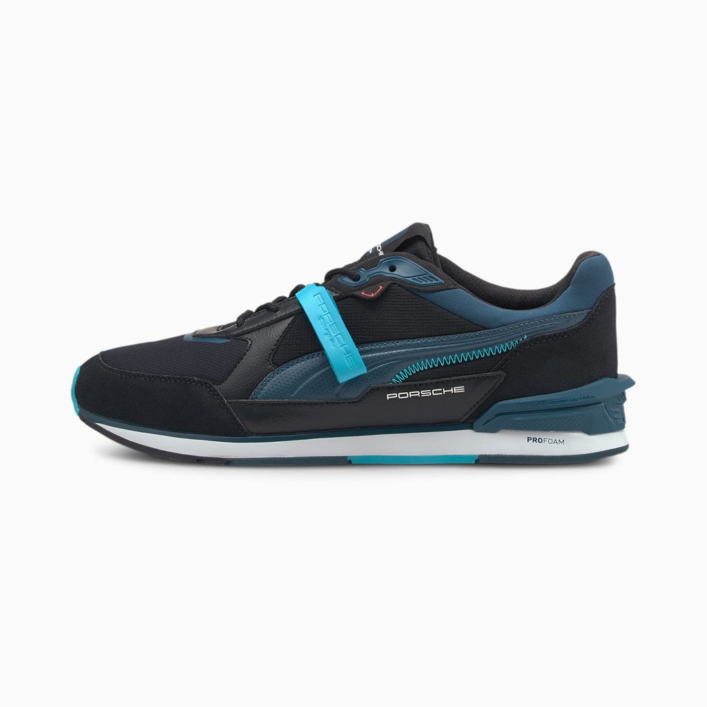 Black / Intense Blue / White Puma Porsche Legacy Low Racer Men\'s Motorsport Shoes | 2315NOULC