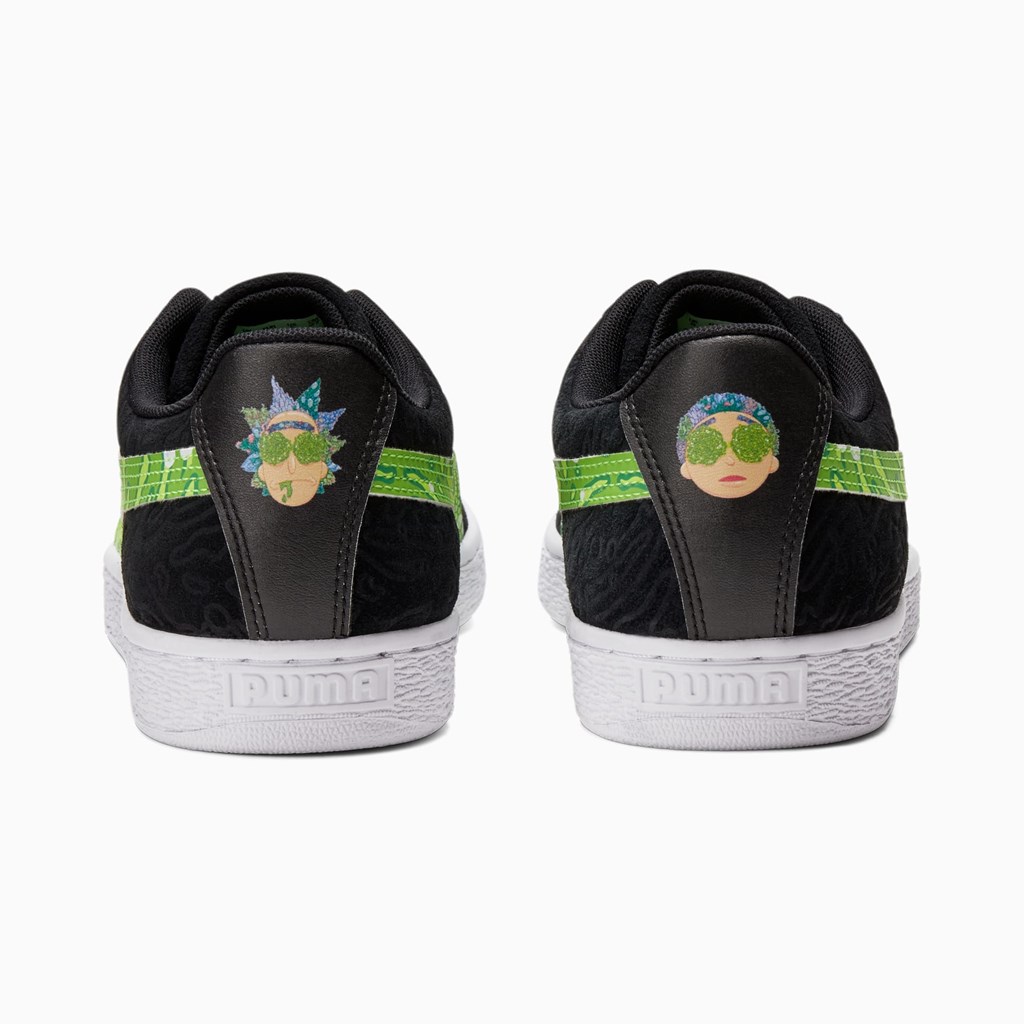 Black / Jasmine Green Puma PUMA x RICK AND MORTY Suede Men's Sneakers | 8714AXJCI