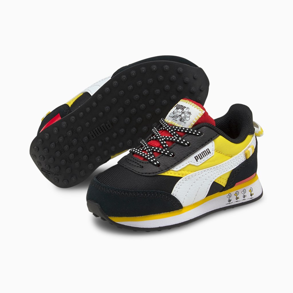 Black / Maize Puma PUMA x PEANUTS Future Rider Toddler Boys' Sneakers | 4219YHCQD