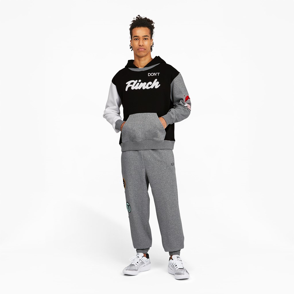 Black / Medium Gray Heather Puma Combine Basketball Men's Hoodie | 8416LBOGJ