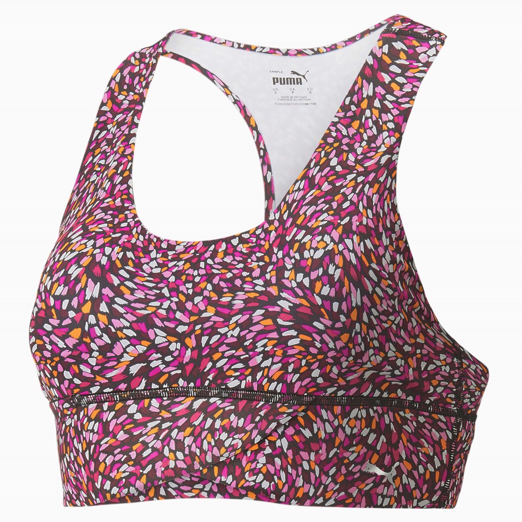 Black / Multi print Puma Forever Luxe Graphic Training Women's Sports Bra | 6291PDQSA