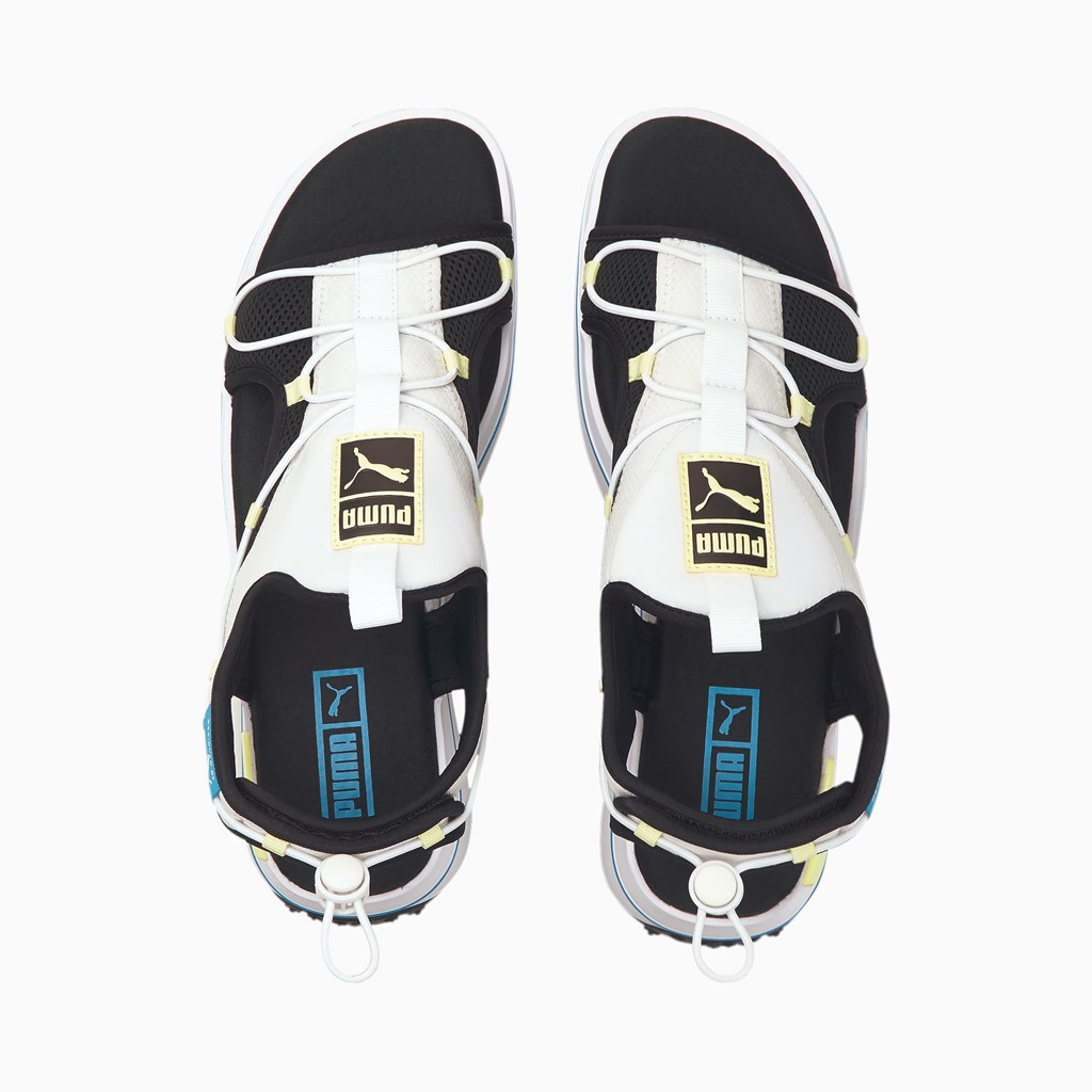 Black / Nimbus Cloud / Fresh Yellow Puma Surf Men's Sandals | 4618ZYOED