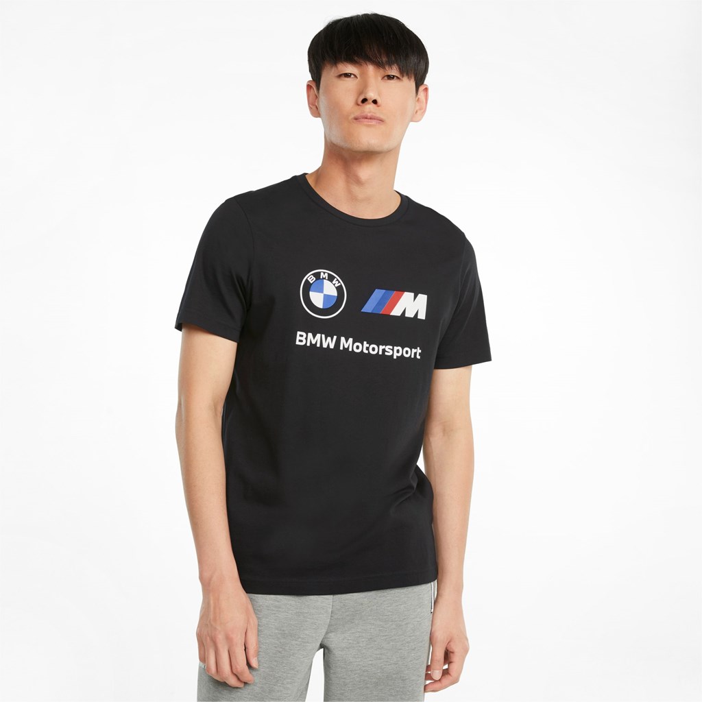 Black Puma BMW M Motorsport Essentials Logo Men\'s Tee | 8416OEYHP